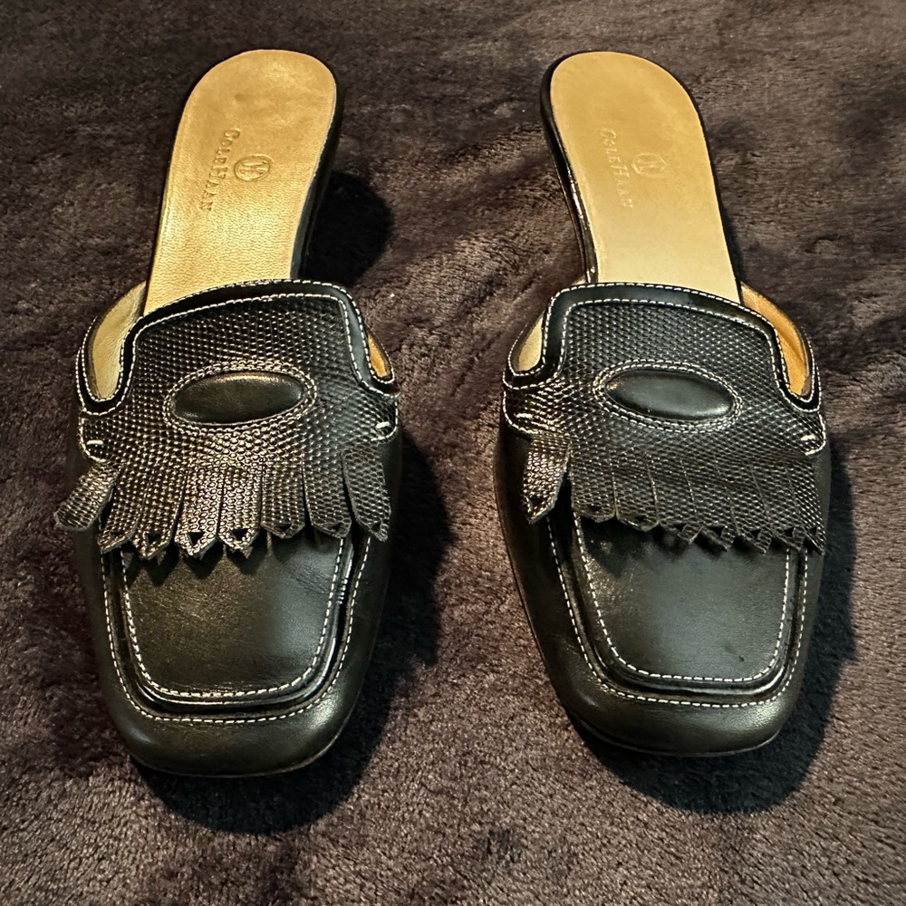 Cole Haan mules 9B Navy with gold insole.
